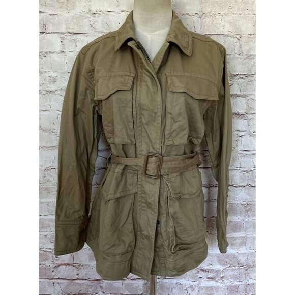 J. Crew Womens S Military Utility Field Cargo Jacket Zip Front Belted Olive Drab - Picture 1 of 5